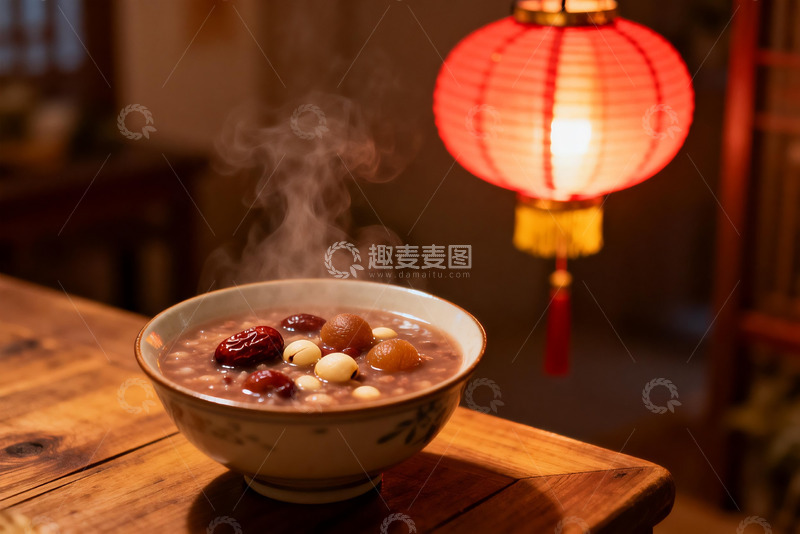 高清大图下载【趣麦麦图】热气腾腾的粥配红灯笼