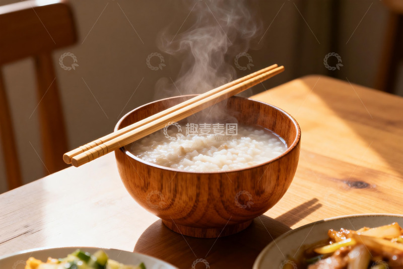 高清大图下载【趣麦麦图】热气腾腾的木碗米饭
