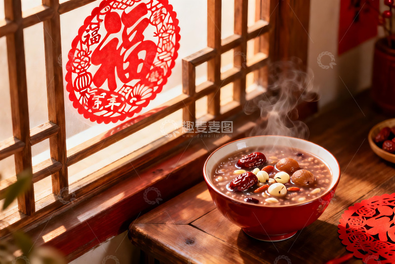 高清大图下载【趣麦麦图】窗边热气腾腾的腊八粥