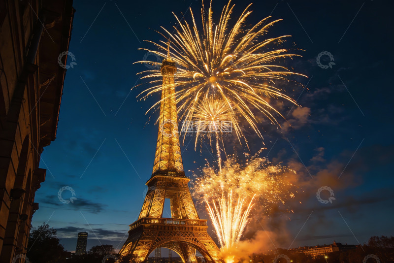 高清大图下载【趣麦麦图】埃菲尔铁塔夜空烟花绽放