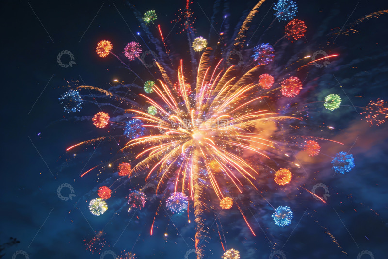 高清大图下载【趣麦麦图】夜空中绽放的多彩烟花