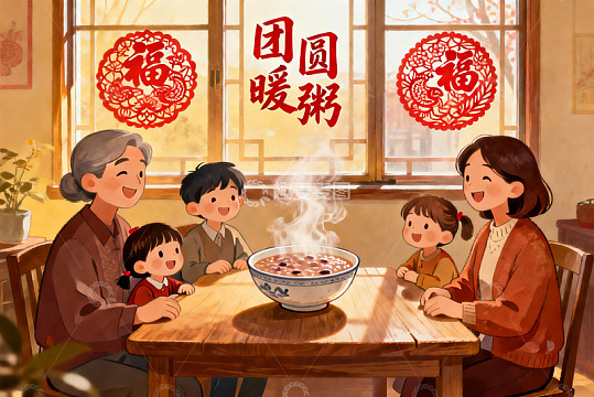 温馨家庭共进团圆粥