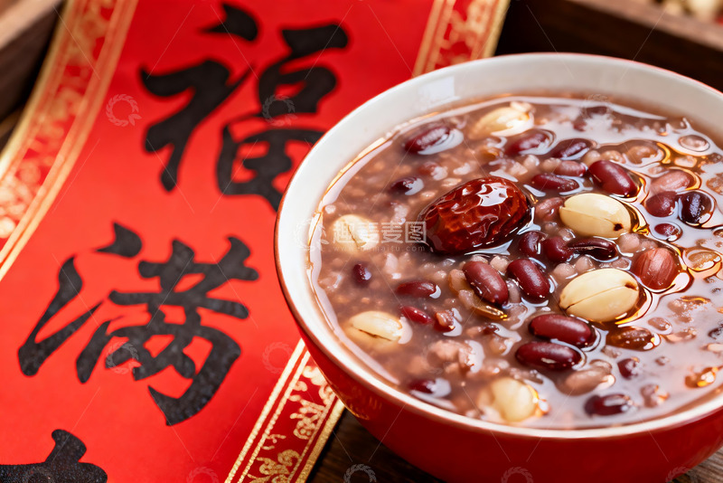 高清大图下载【趣麦麦图】腊八粥配福字春联