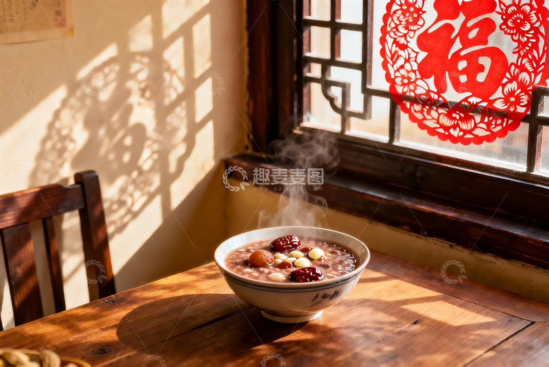 高清大图下载【趣麦麦图】阳光窗边热粥暖意浓