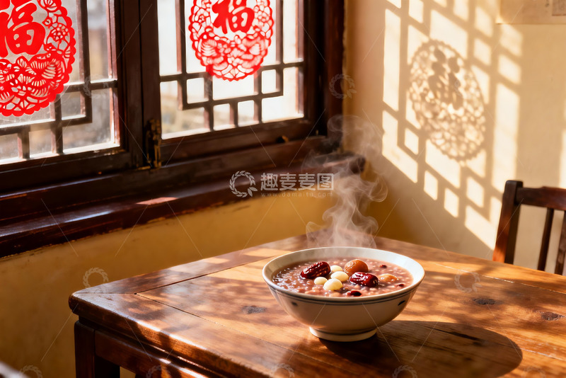 高清大图下载【趣麦麦图】暖阳窗下热气腾腾的粥