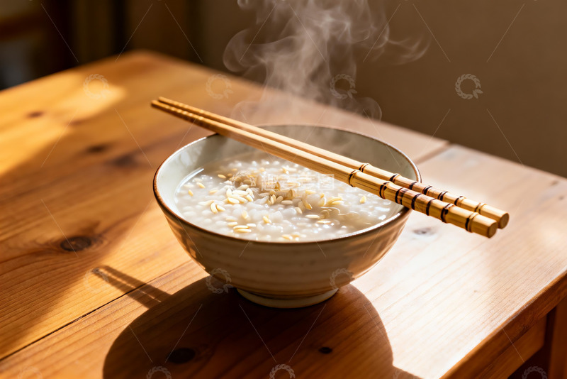 高清大图下载【趣麦麦图】热气腾腾的米粥与筷子
