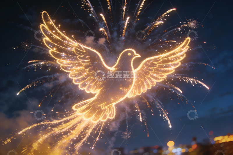 高清大图下载【趣麦麦图】烟花鸽子夜空绽放