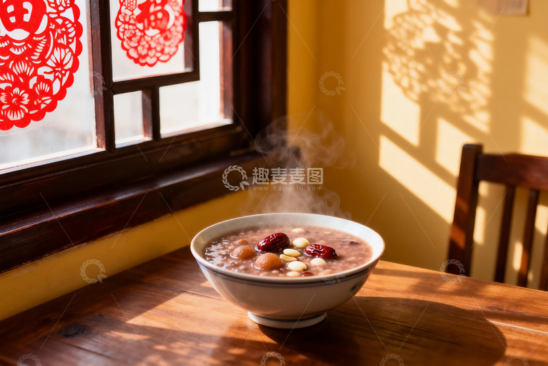 高清大图下载【趣麦麦图】热气腾腾的粥品窗边景