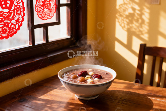 热气腾腾的粥品窗边景