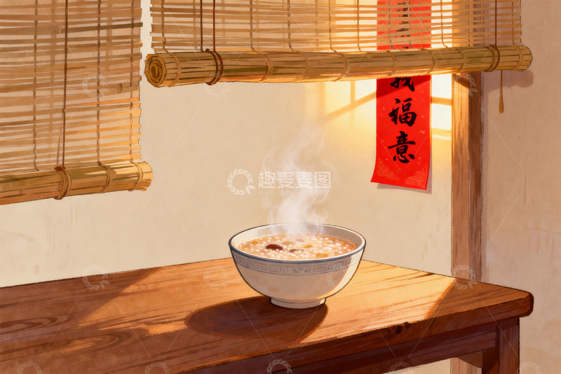 高清大图下载【趣麦麦图】暖阳窗下热粥袅袅升起