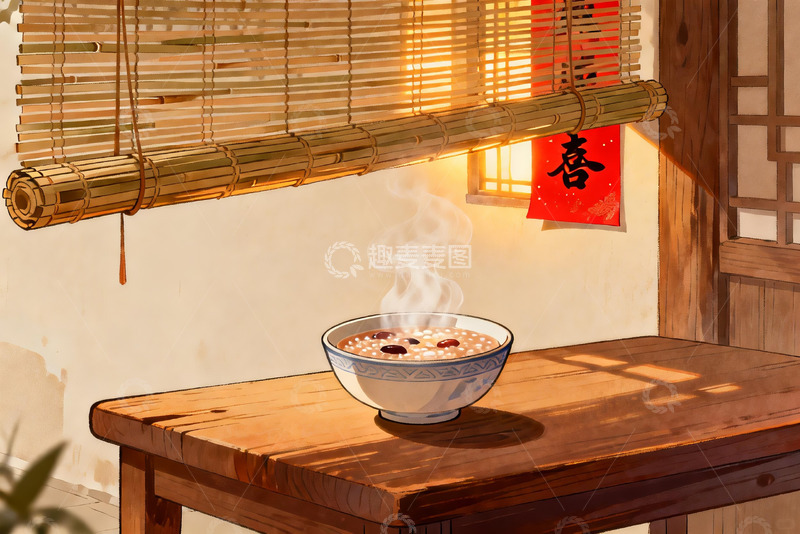 高清大图下载【趣麦麦图】暖阳下热气腾腾的粥