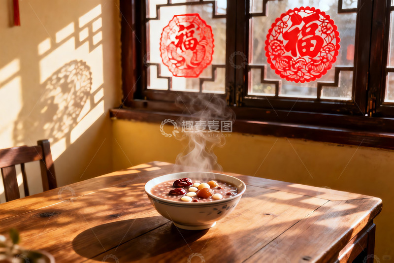 高清大图下载【趣麦麦图】暖阳窗下热气腾腾的粥