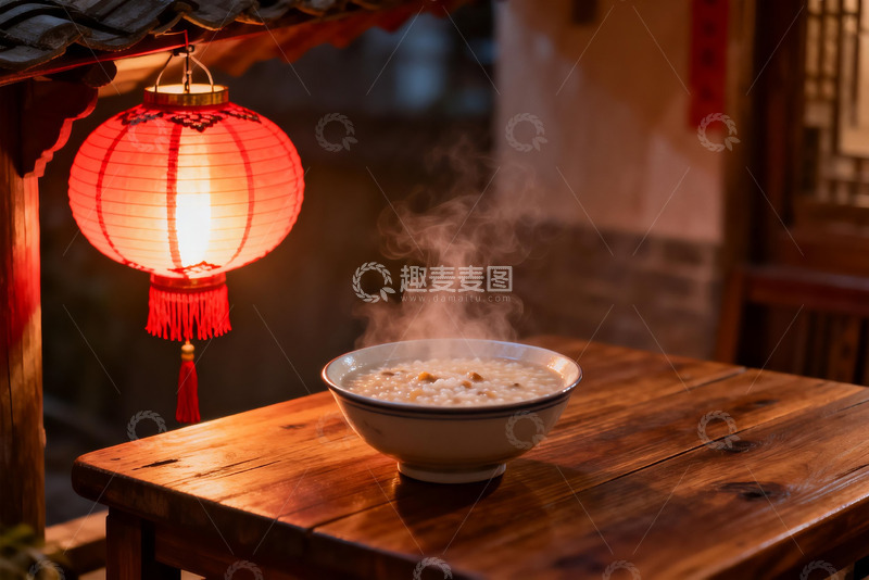 高清大图下载【趣麦麦图】暖灯映照下的热粥