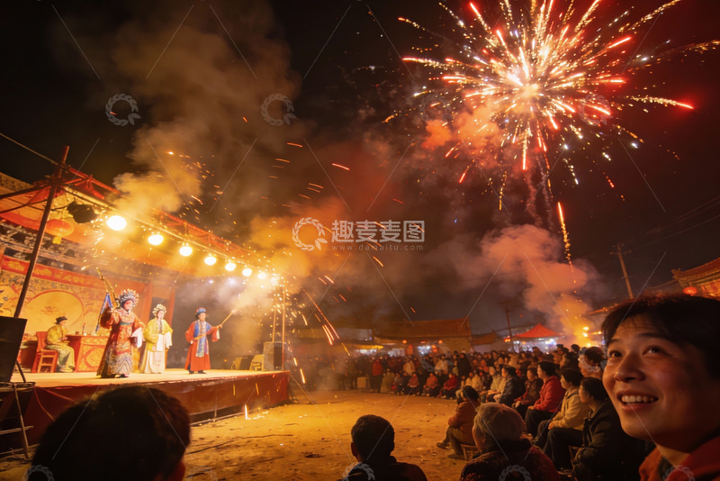 高清大图下载【趣麦麦图】夜场烟花表演观众欢聚