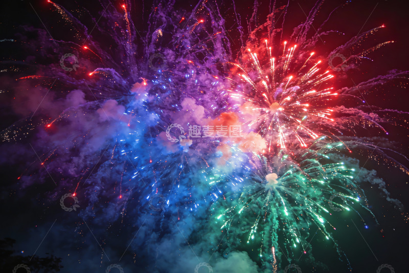 高清大图下载【趣麦麦图】夜空烟花绽放绚丽多彩