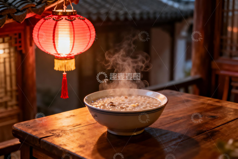 高清大图下载【趣麦麦图】古色古香庭院热粥与红灯笼