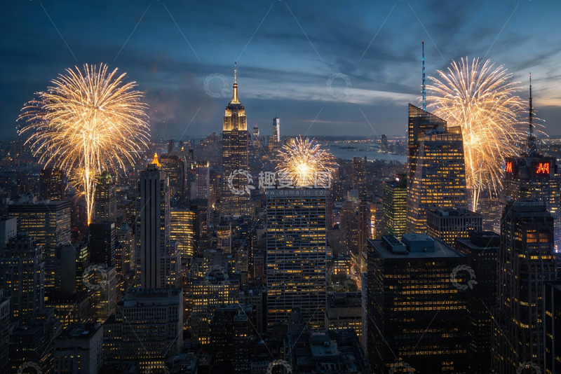 高清大图下载【趣麦麦图】城市夜空烟花绽放