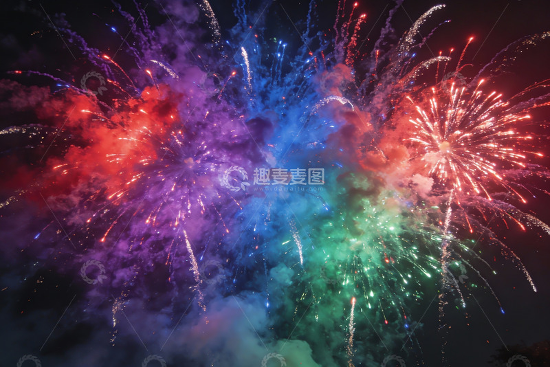 高清大图下载【趣麦麦图】夜空烟花绽放绚丽多彩