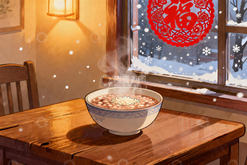 高清大图下载【趣麦麦图】冬日暖屋一碗热粥