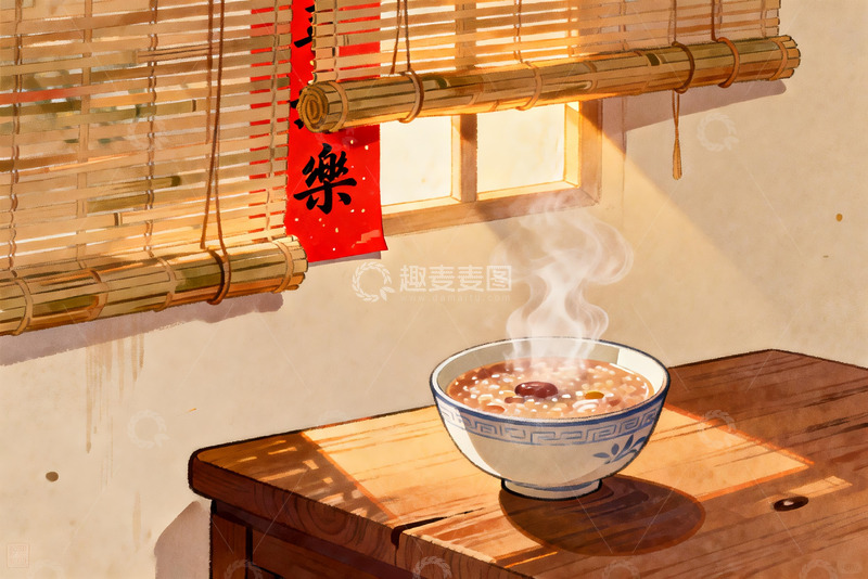 高清大图下载【趣麦麦图】窗边热气腾腾的粥
