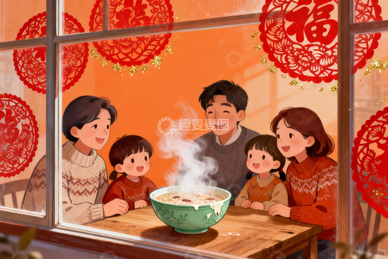 高清大图下载【趣麦麦图】春节家庭聚餐温馨场景