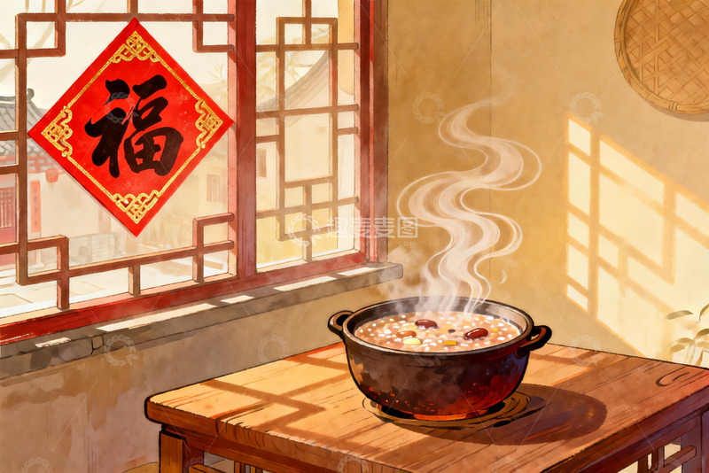 高清大图下载【趣麦麦图】中式窗前热气腾腾的粥