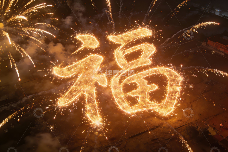 高清大图下载【趣麦麦图】烟花绽放福字夜空璀璨