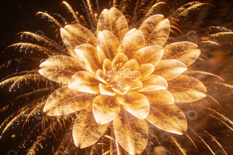 高清大图下载【趣麦麦图】金色烟花绽放夜空