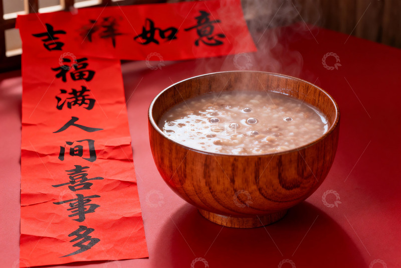 高清大图下载【趣麦麦图】热粥配春联寓意吉祥