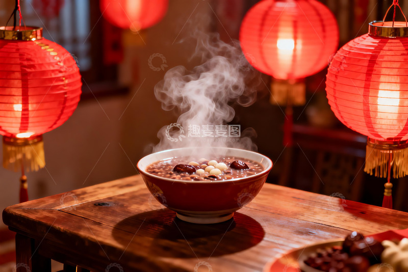 高清大图下载【趣麦麦图】热气腾腾的红豆汤配红灯笼