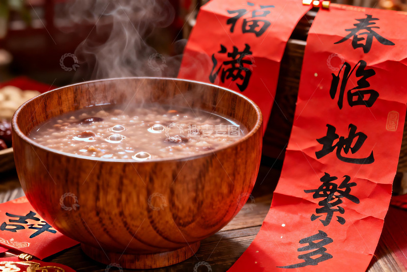 高清大图下载【趣麦麦图】热气腾腾腊八粥配春联