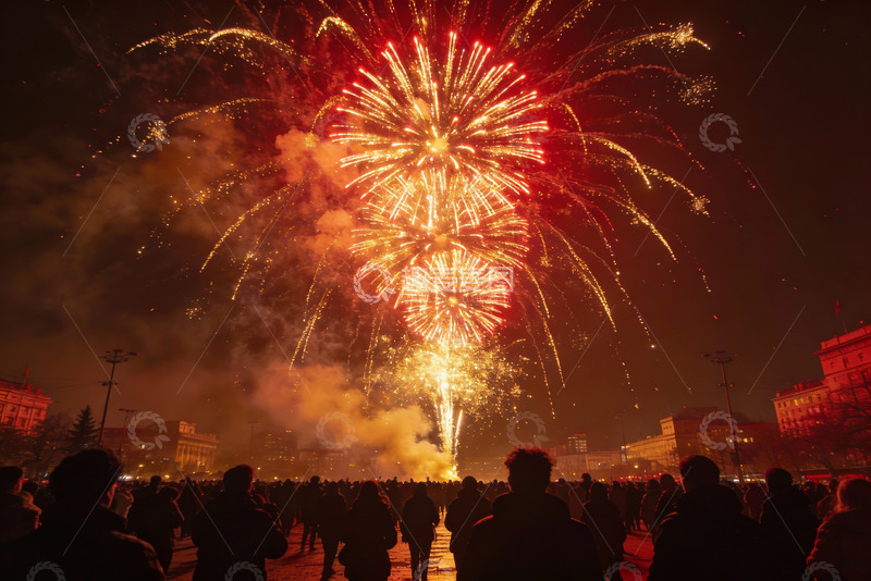 高清大图下载【趣麦麦图】夜空烟花绽放人群观赏