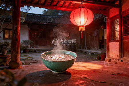 古院红灯热粥夜景