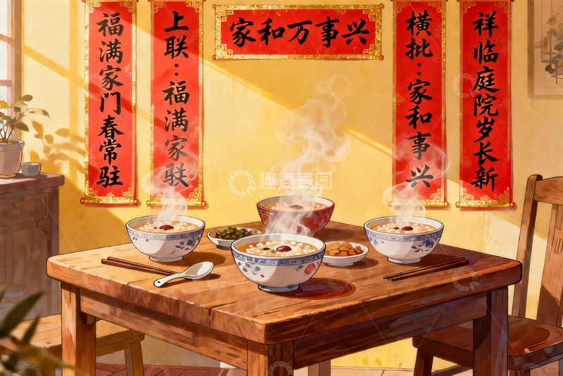 高清大图下载【趣麦麦图】春节餐桌团圆饭温馨场景