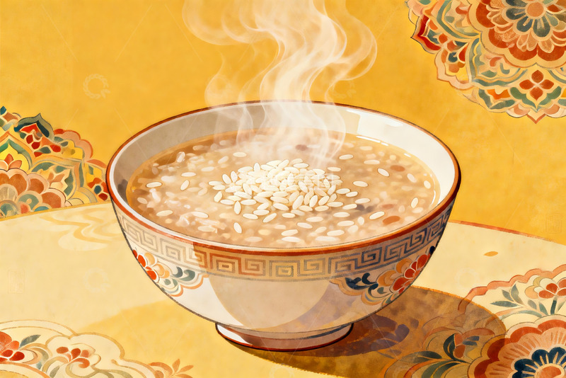 高清大图下载【趣麦麦图】热气腾腾的米粥盛于精美瓷碗