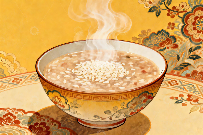 高清大图下载【趣麦麦图】热气腾腾的米粥盛于精美瓷碗