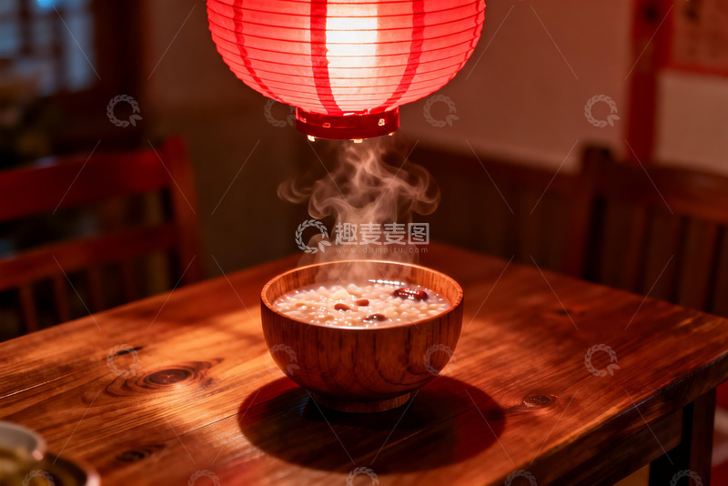 高清大图下载【趣麦麦图】热气腾腾的粥与红灯笼