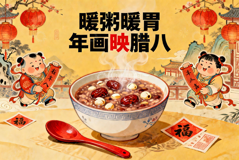 高清大图下载【趣麦麦图】腊八节粥画儿童挂饰