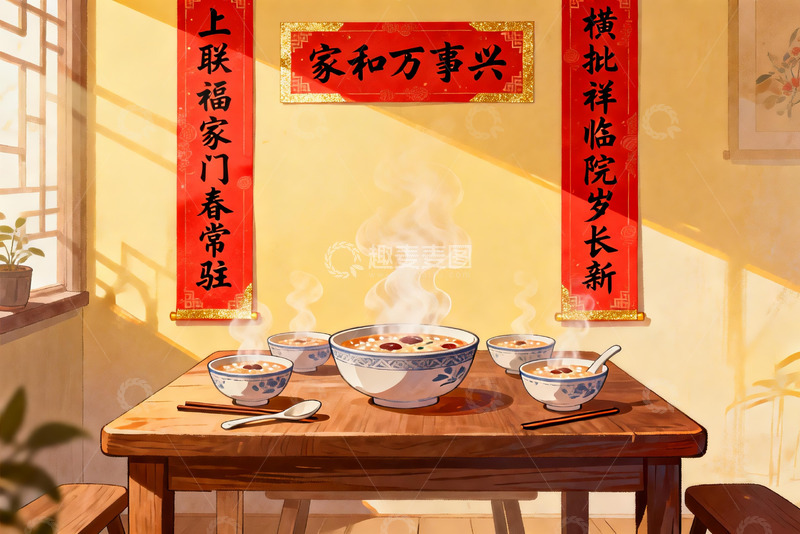 高清大图下载【趣麦麦图】春节餐桌团圆饭温馨场景