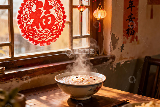 窗边热粥暖意浓传统装饰年味足