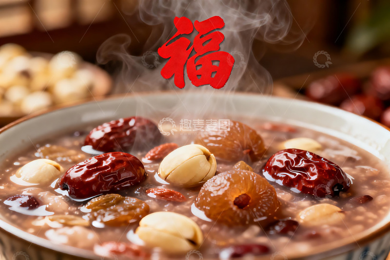 高清大图下载【趣麦麦图】热气腾腾的红枣八宝粥