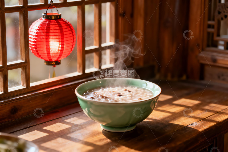 高清大图下载【趣麦麦图】热气腾腾的粥与红灯笼