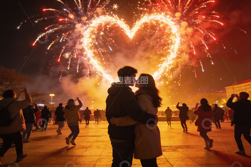 高清大图下载【趣麦麦图】情侣夜放烟花表白
