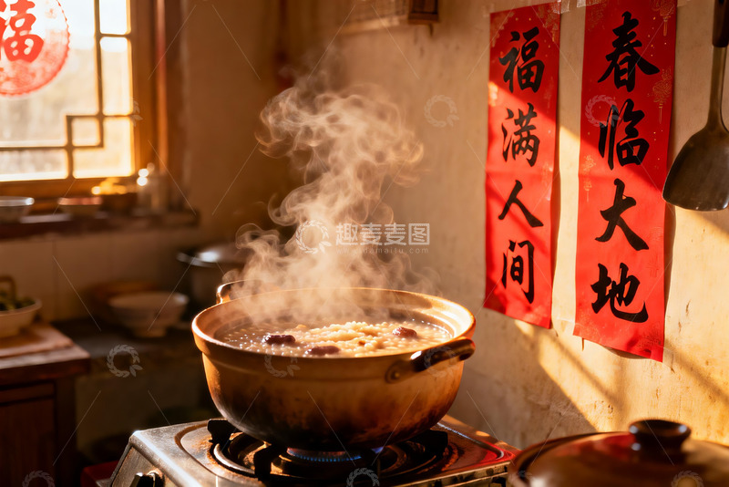 高清大图下载【趣麦麦图】暖阳厨房煮粥图