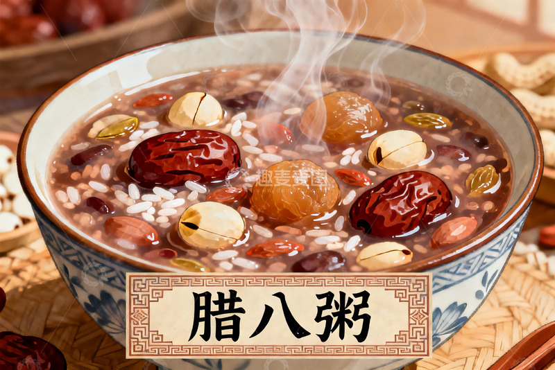 高清大图下载【趣麦麦图】热气腾腾的腊八粥