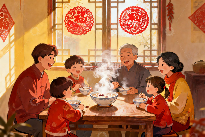 高清大图下载【趣麦麦图】家庭围坐餐桌共进晚餐