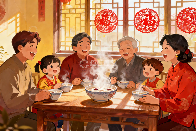 高清大图下载【趣麦麦图】家庭团聚共进晚餐其乐融融