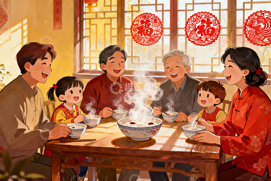家庭团聚共进晚餐其乐融融