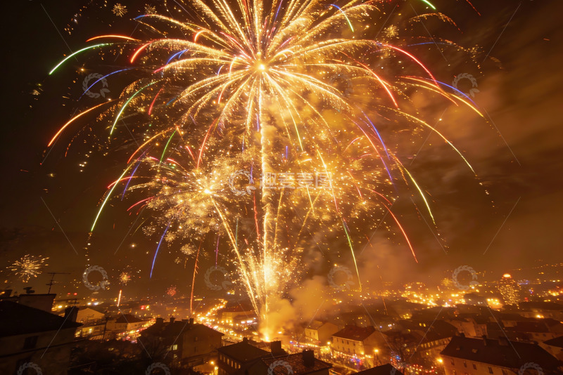 高清大图下载【趣麦麦图】夜空中绚丽多彩的烟花绽放