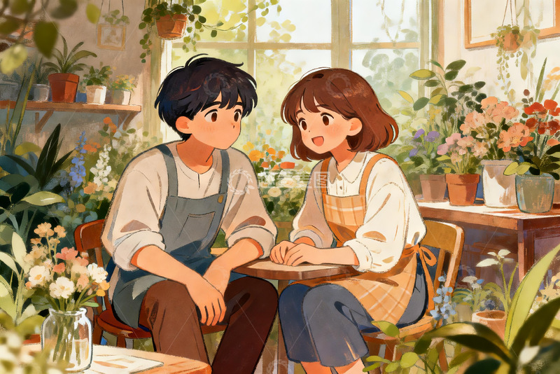 高清大图下载【趣麦麦图】花店情侣温馨对话